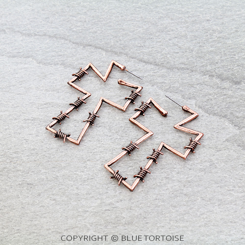 Western Barbed Wire Cross Stud Earrings