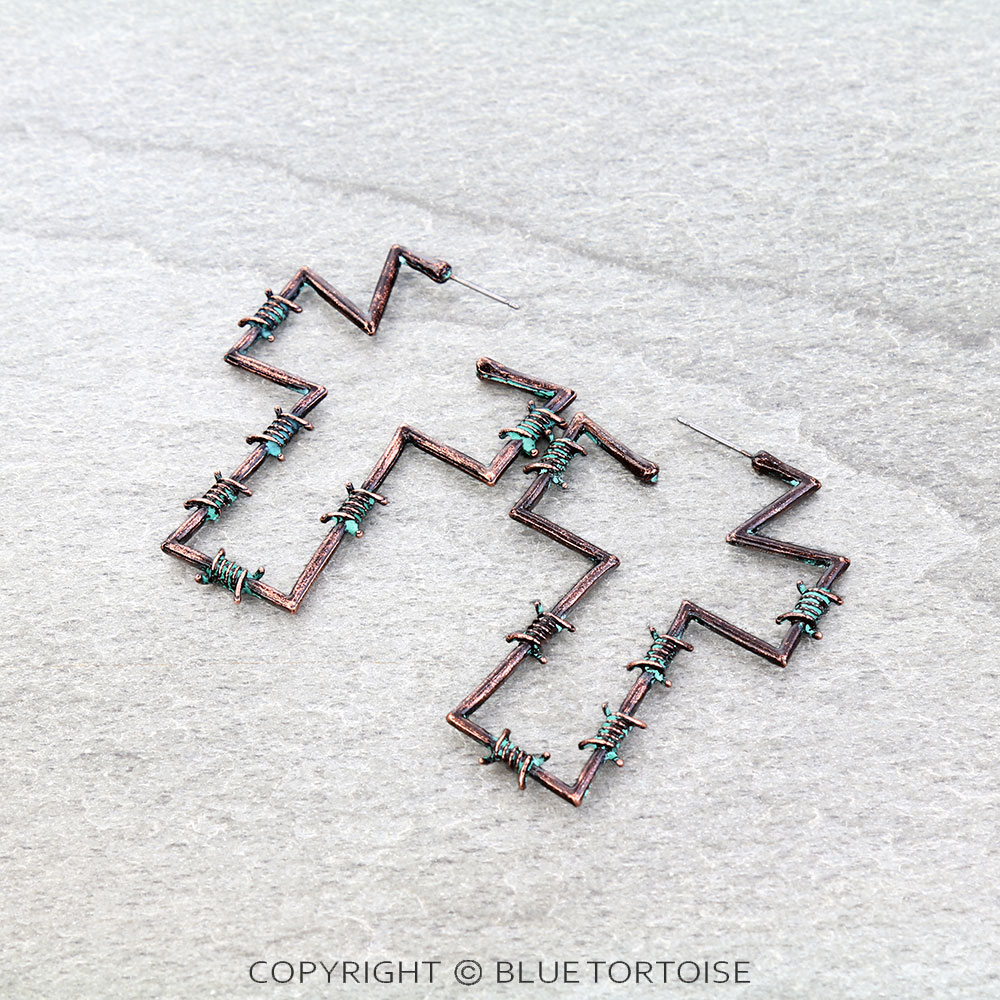 Western Barbed Wire Cross Stud Earrings