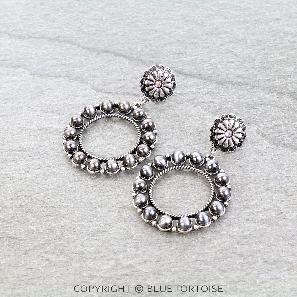 Western Navajo Style Pearl Round Concho Stud Earrings