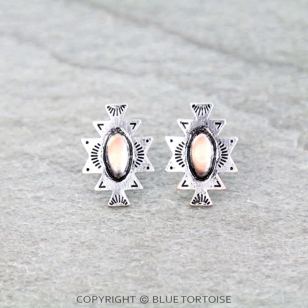 Western Brushed Aztec Stud Earrings