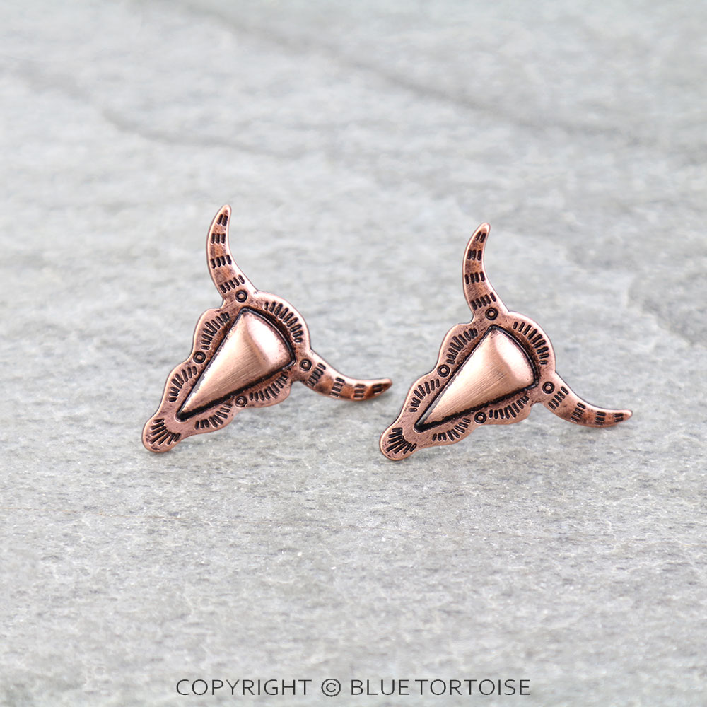 Western Brushed Steer Head Stud Earrings