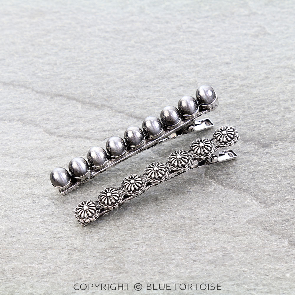 2 Pcs Western Concho and Navajo Style Pearl Hair Clip - Image 2