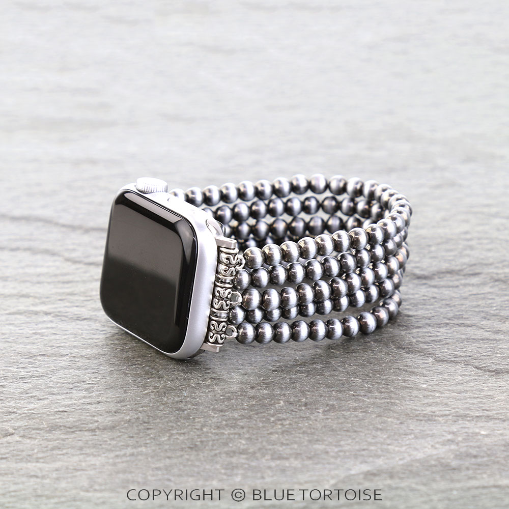 Large Western Navajo Style Pearl Stretch Apple Watch Band - Image 3