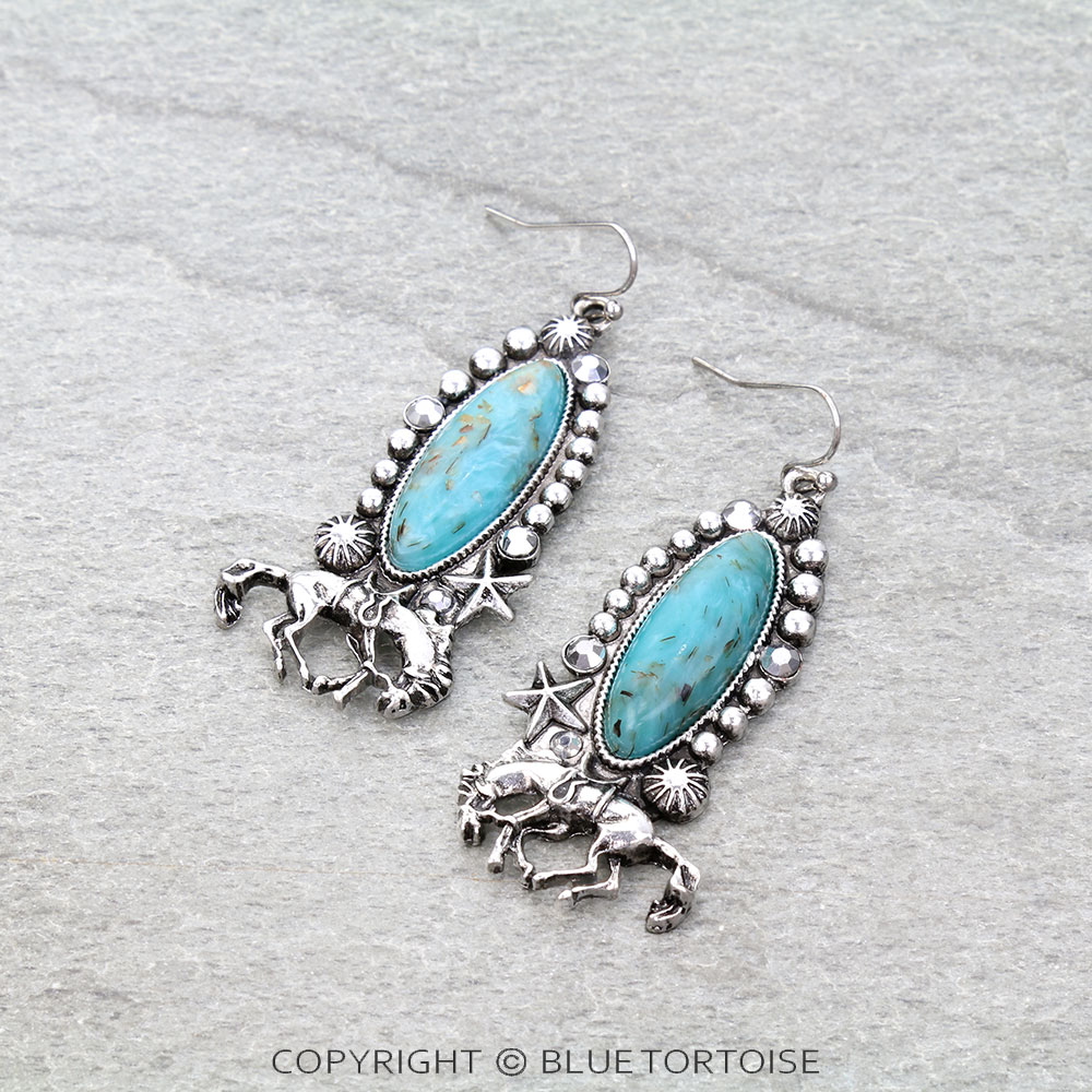 Western Horse Hand Stone Dangle Earrings