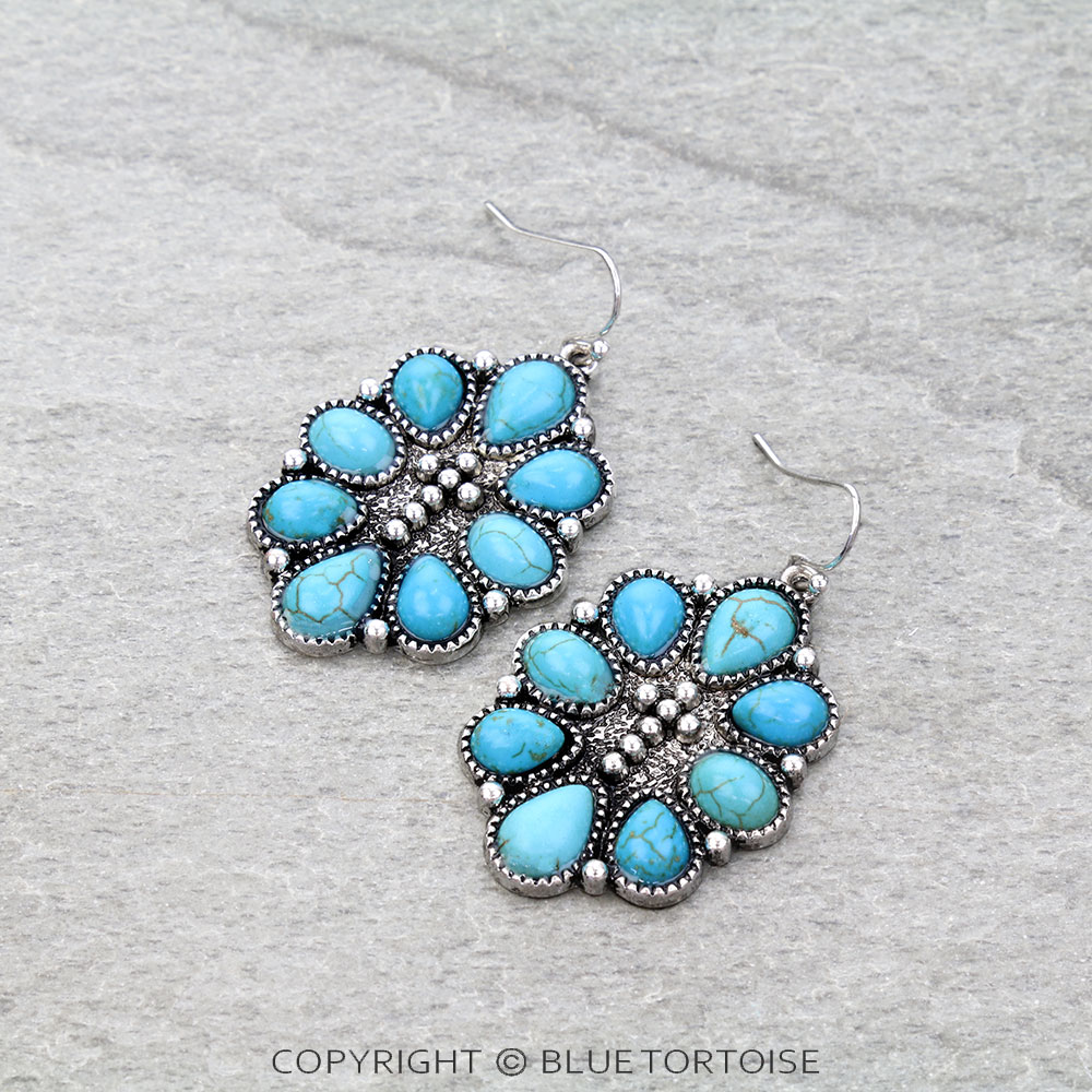 Western Concho Semi Stone Dangle Earrings
