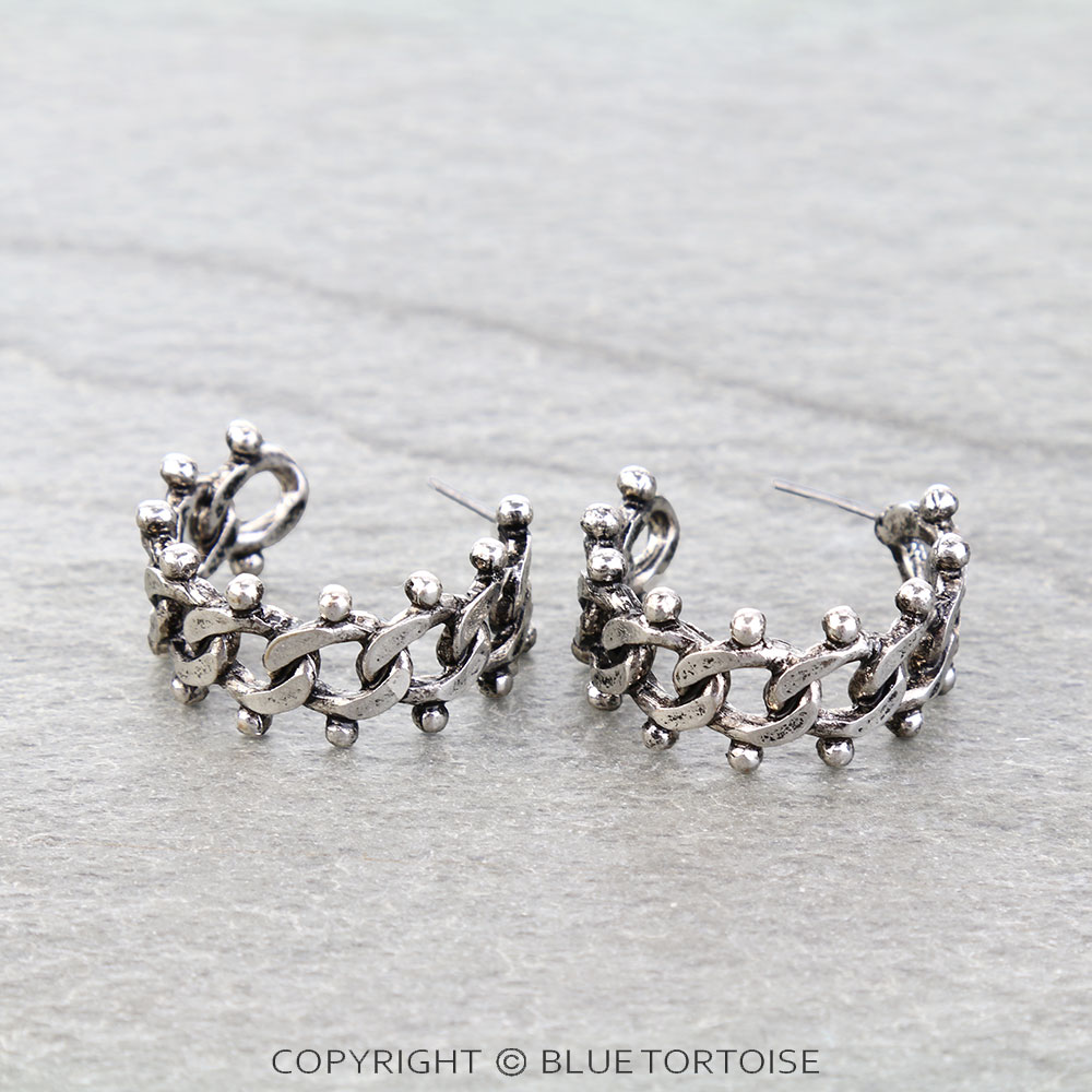 Western Ball TXR Chain Hoop Earrings - Image 3