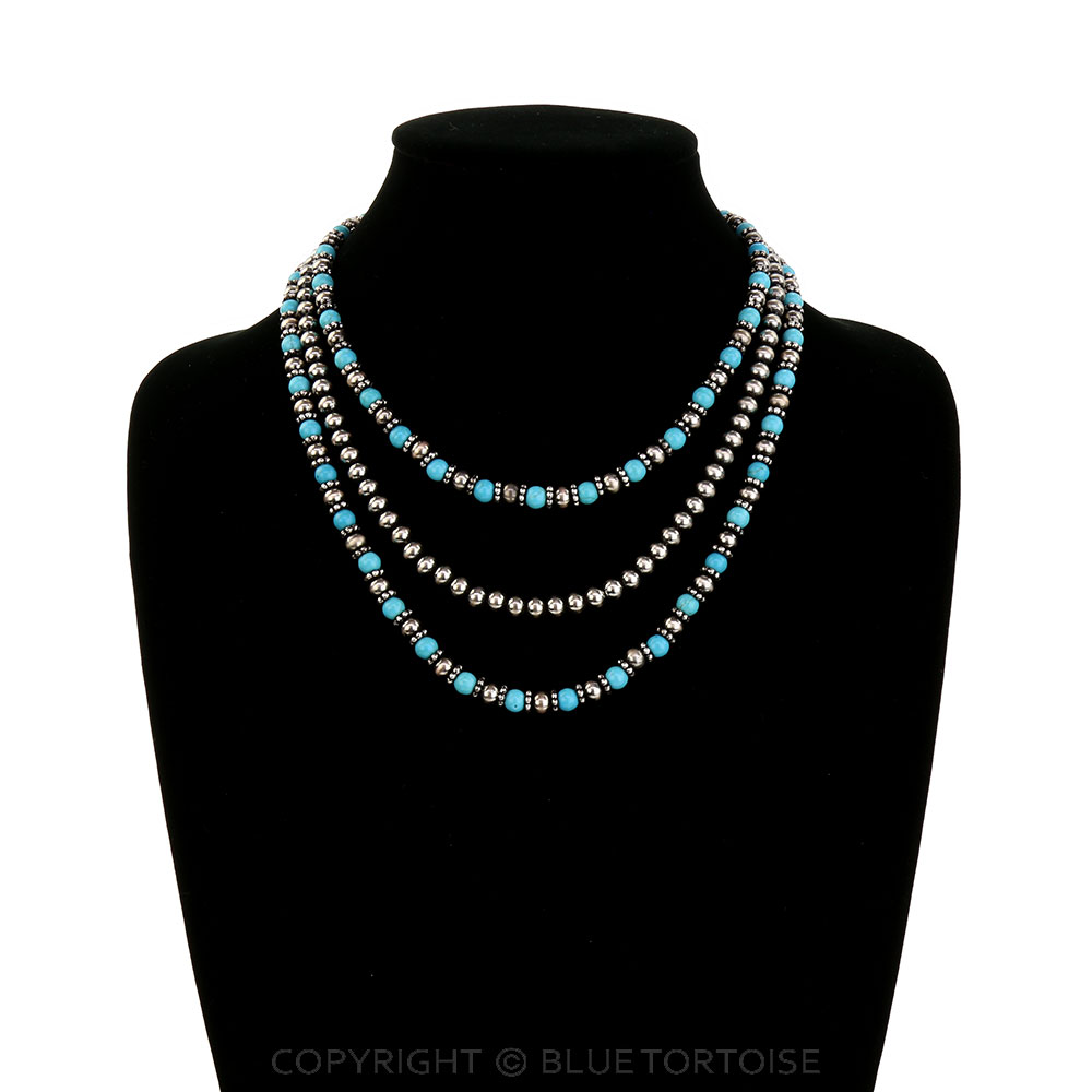 Western Navajo Style Pearl & Bead Multi Strands Necklace - Image 2