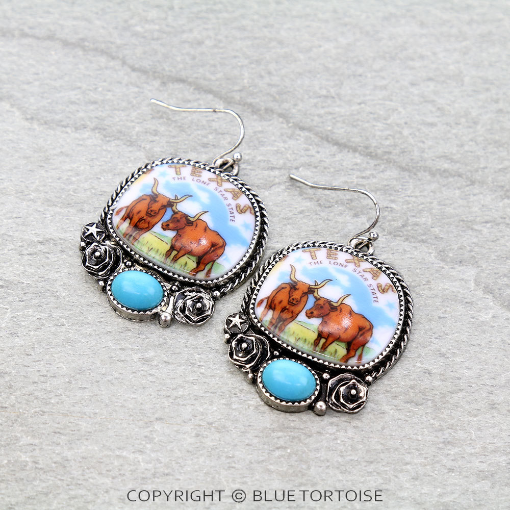 Western Cow Portrait Dangle Earrings
