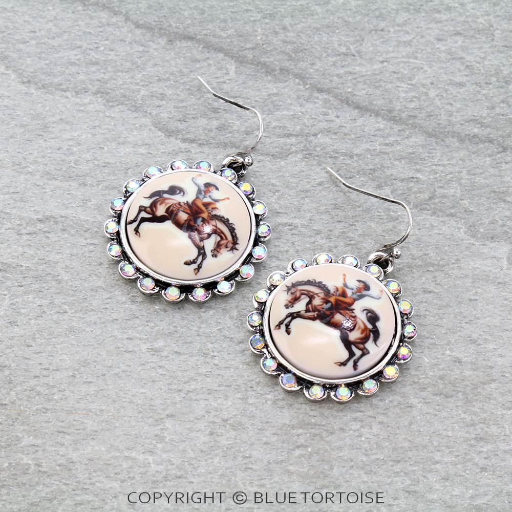 Western Cowgirl Portrait Dangle Earrings