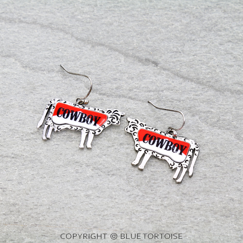 Western Cowboy Cow Dangle Earrings