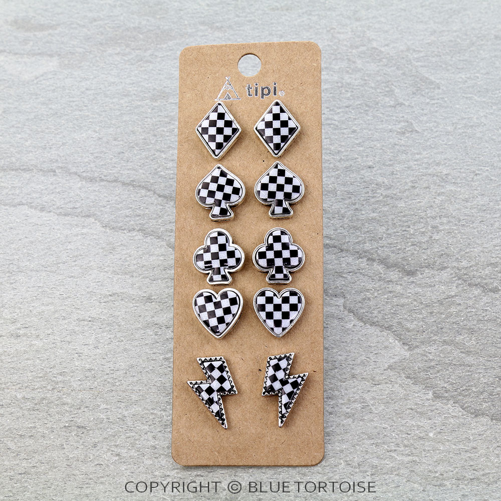 5 Pair Checker Stud Earring Set
