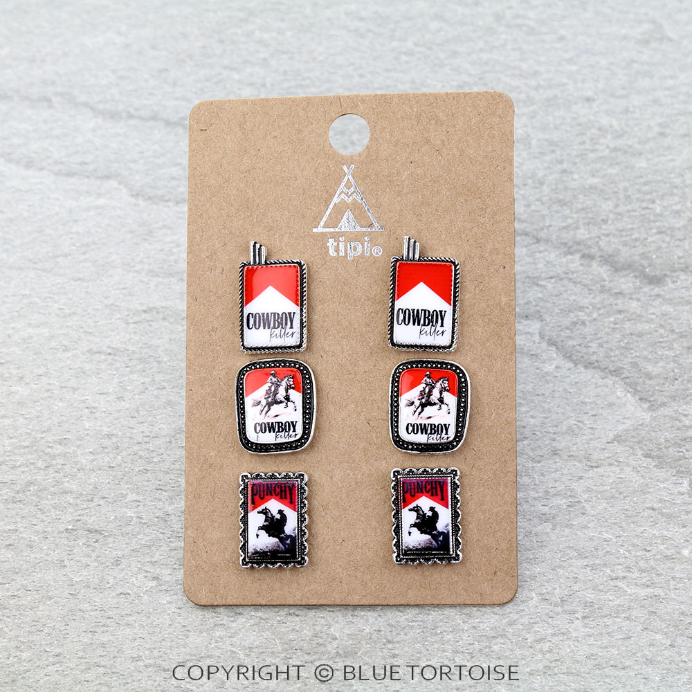 3 Pair Western Cowboy Killer & Punchy Earring Set