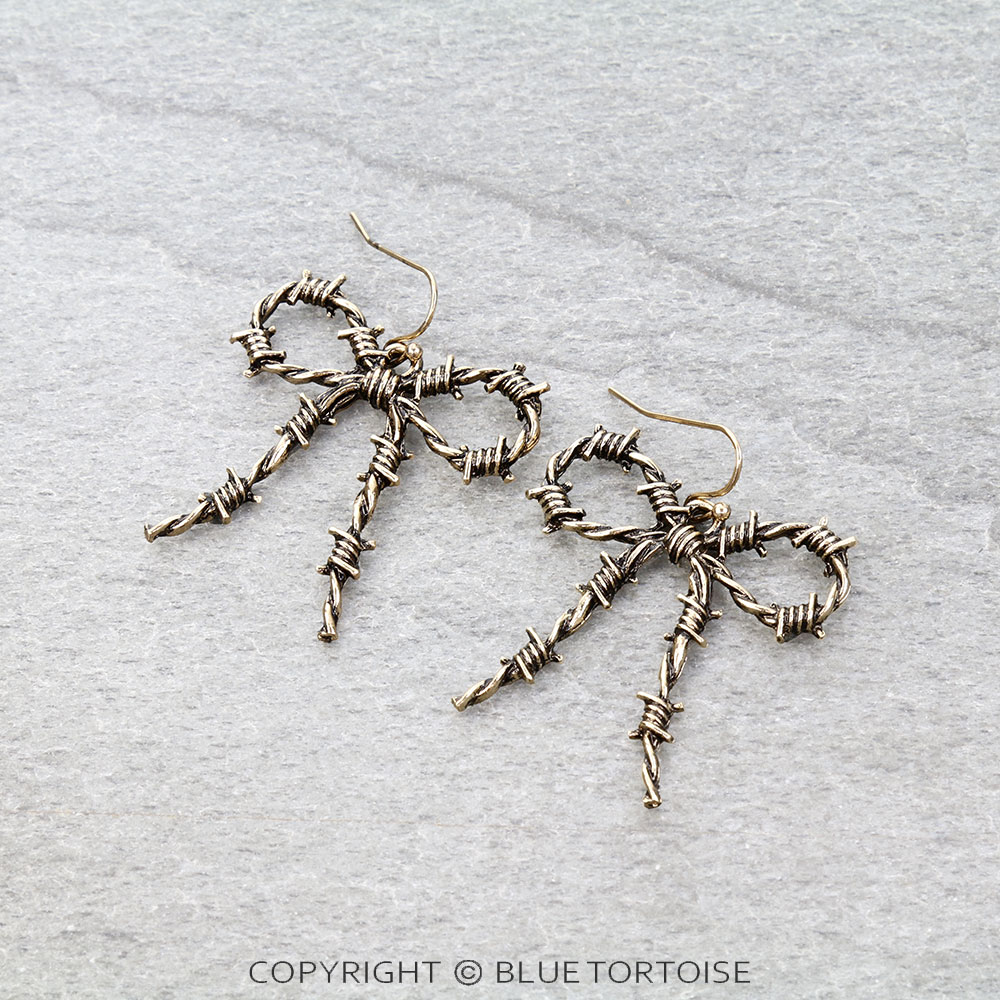 Western Barbed Wire Bow Dangle Earrings