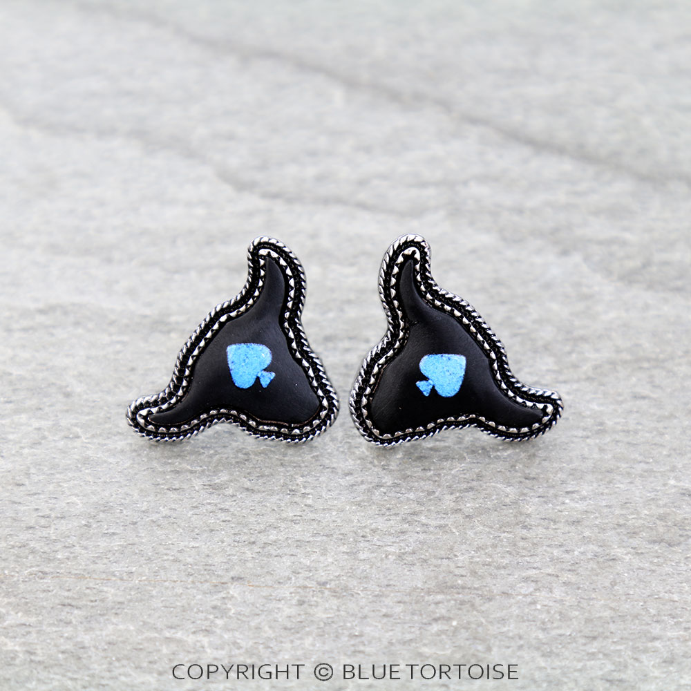 Western Cow Head Black Spade Dangle Earrings