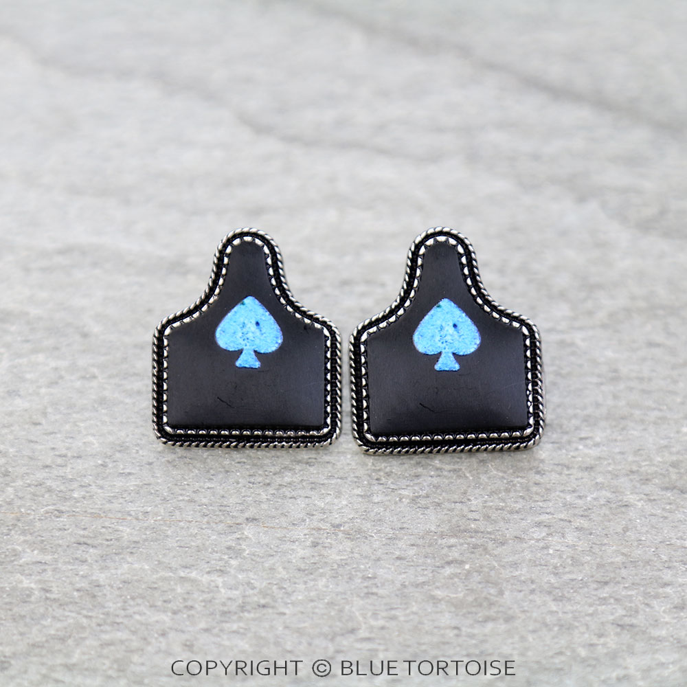 Western Ear Tag Black Spade Dangle Earrings