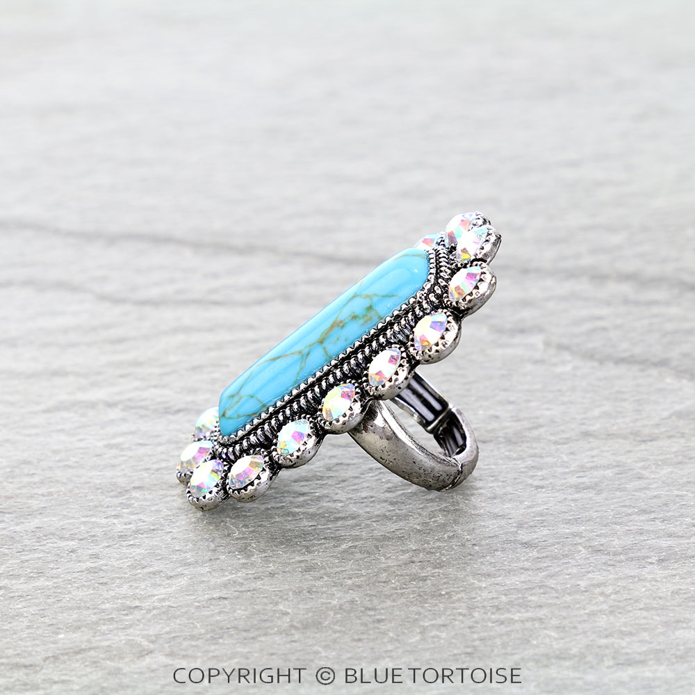 Western Concho Stone Bar Stretch Ring - Image 2