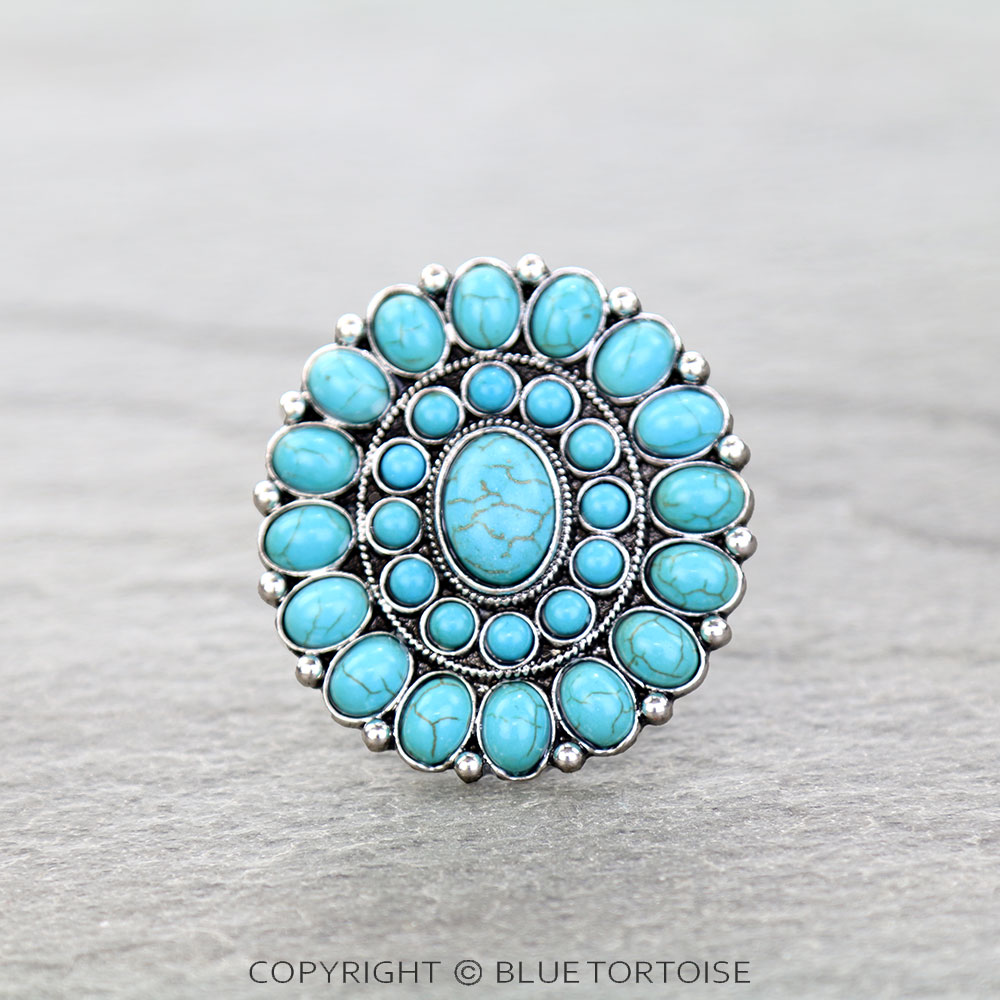 Western Concho Stone Round Stretch Ring