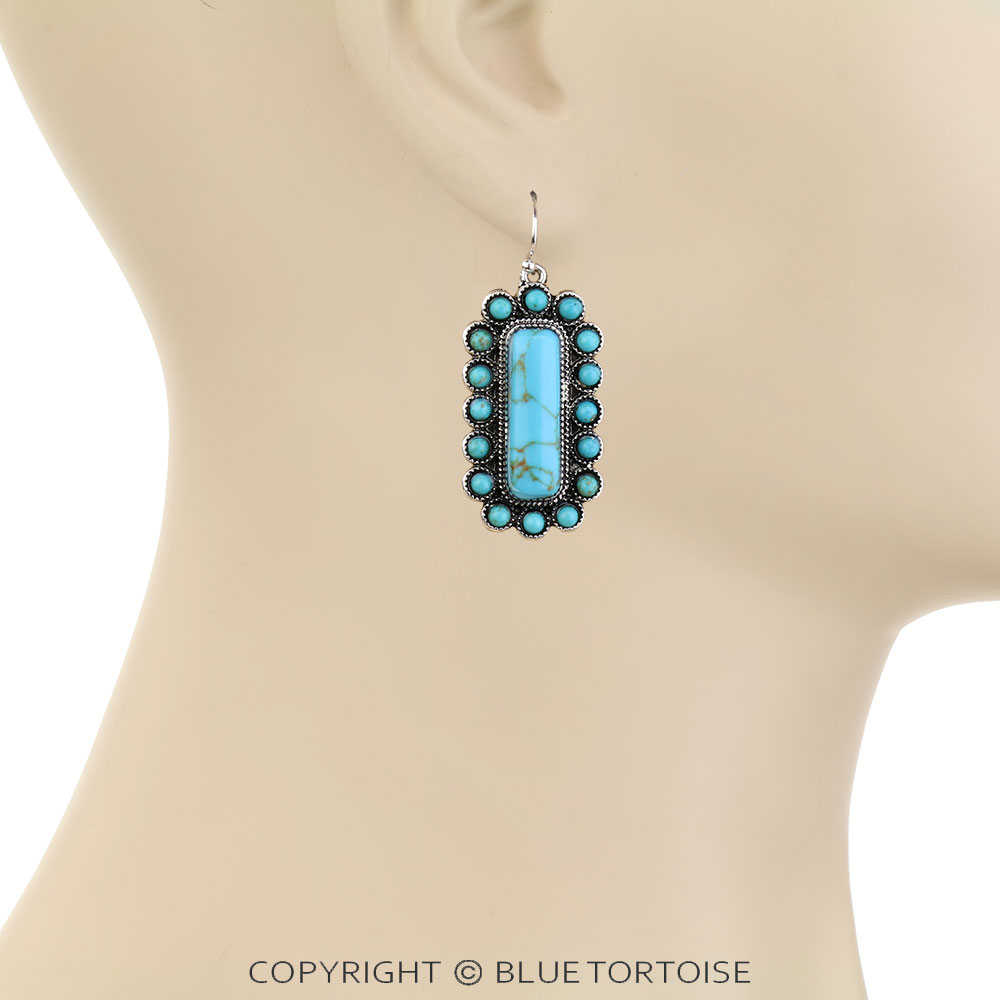 Western Concho Stone Bar Dangle Earrings - Image 2