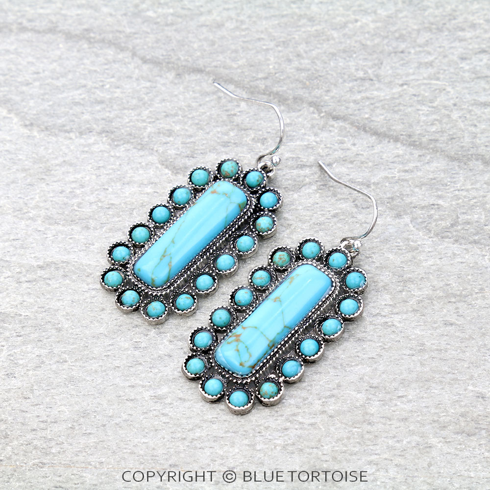 Western Concho Stone Bar Dangle Earrings