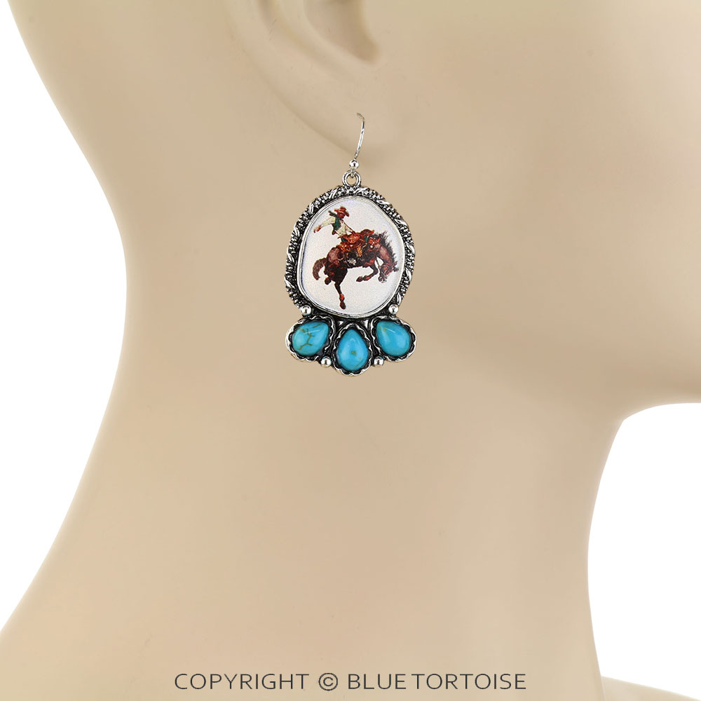 Western Rodeo Print Stone Dangle Earrings - Image 2