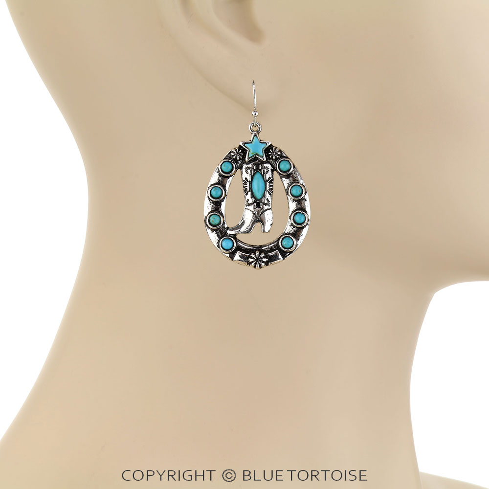 Western Cowboy Boot Stone Dangle Earrings - Image 2