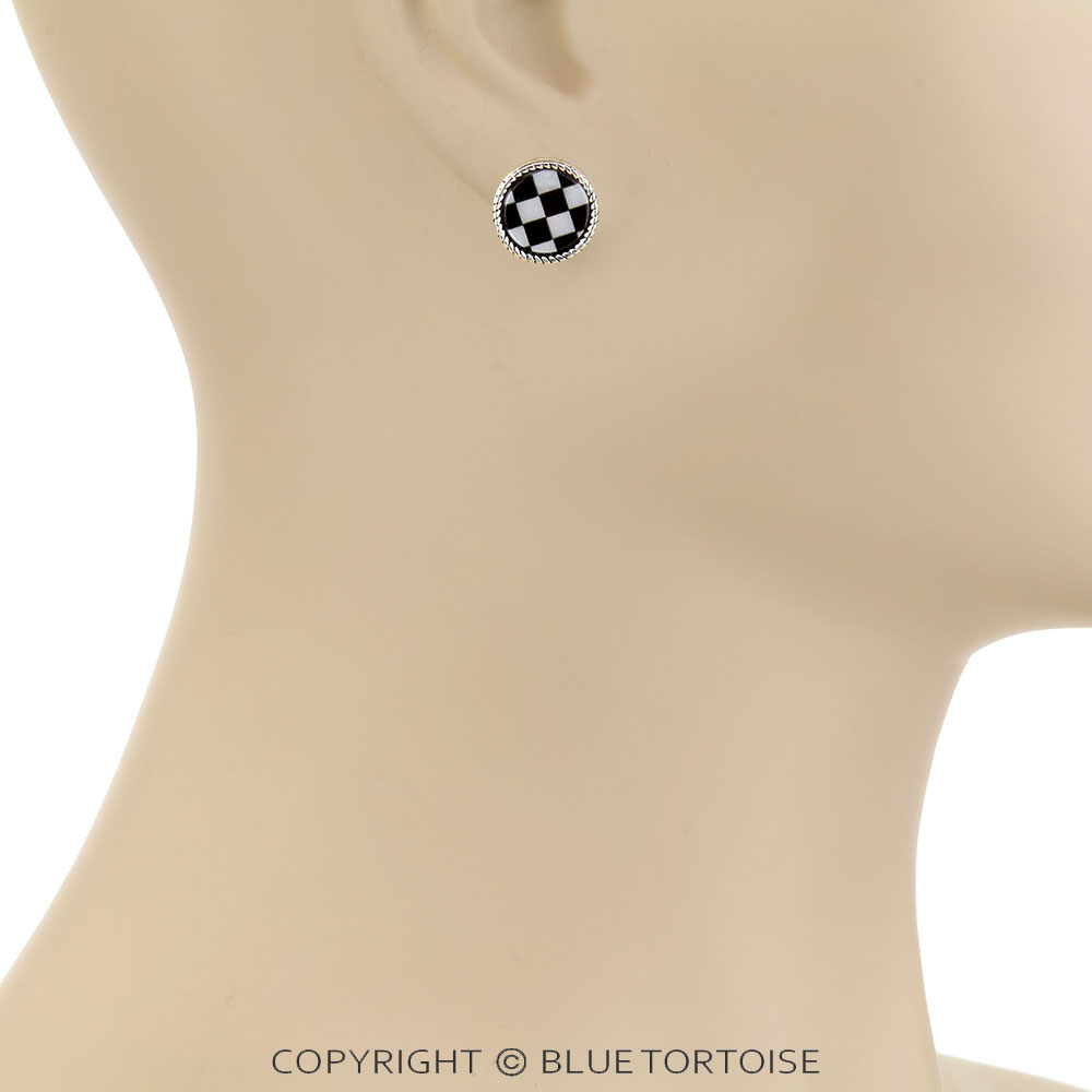 Western Checker Round Stud Earrings - Image 2