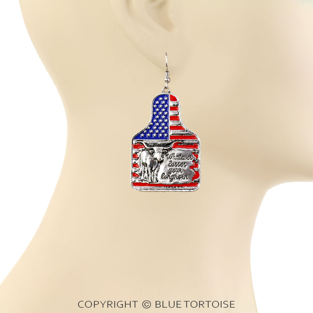 Western US Flag Ear Tag Dangle Earrings - Image 2