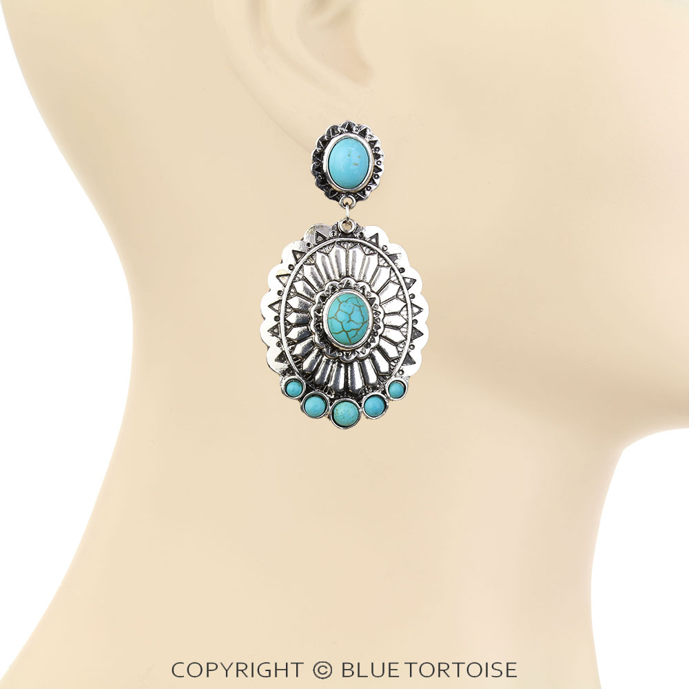 Western Concho Stone Stud Earrings - Image 2
