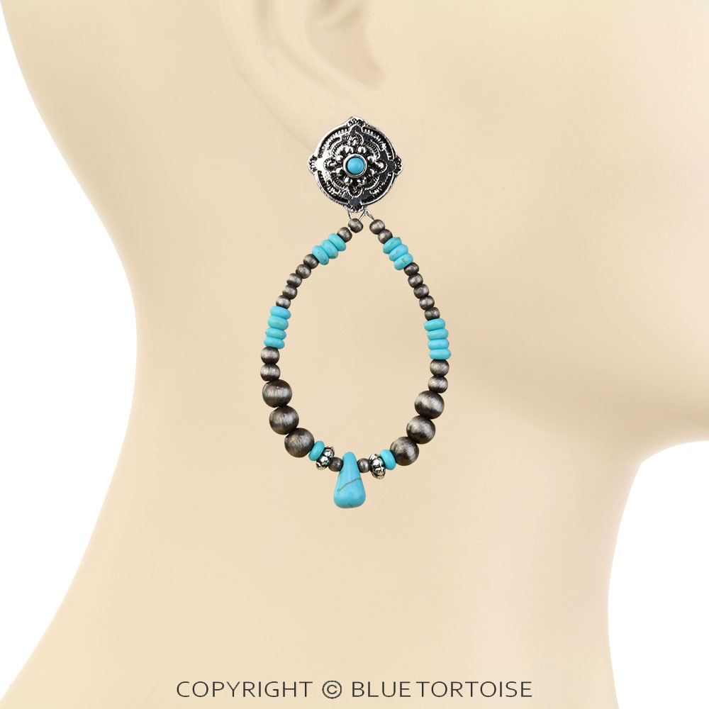 Navajo Style Pearl & Bead Stud Earrings - Image 2
