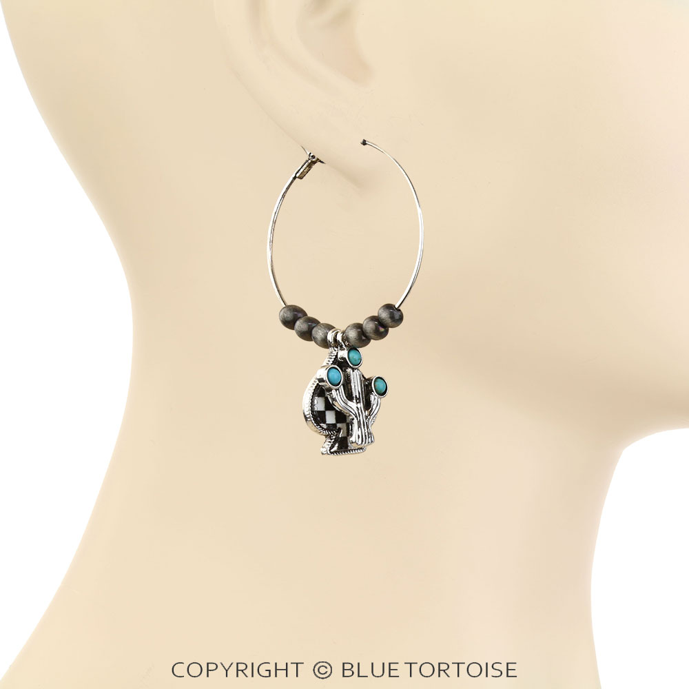 Checker Spade & Cactus Hoop Earrings - Image 2