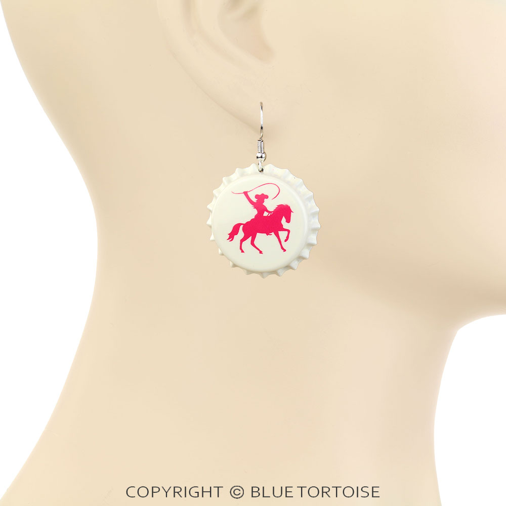 Cowgirl Bottle Cap Dangle Earrings - Image 2