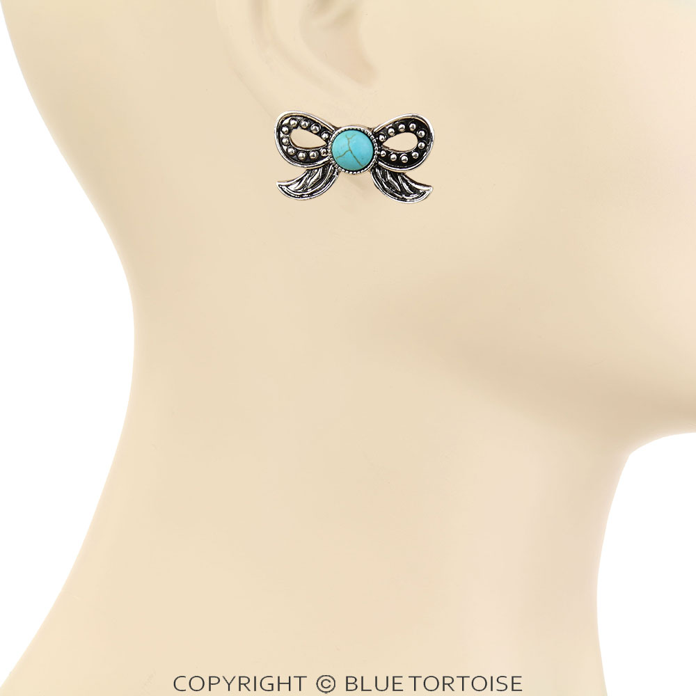 Western Bow Stone Stud Earrings - Image 2