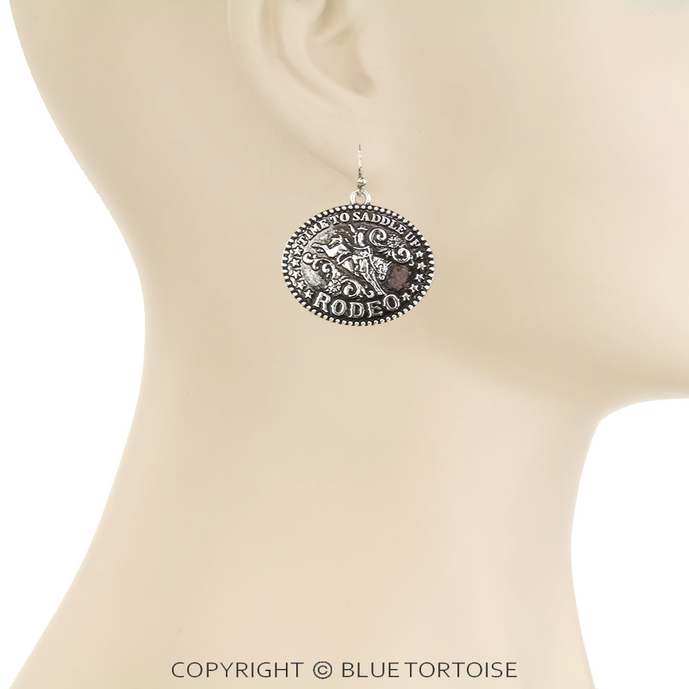 Western Time To Saddle Rodeo Dangle Earrings - Image 2