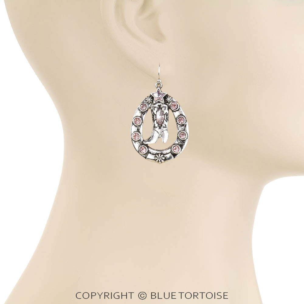 Western Cowboy Boot Stone Dangle Earrings - Image 2