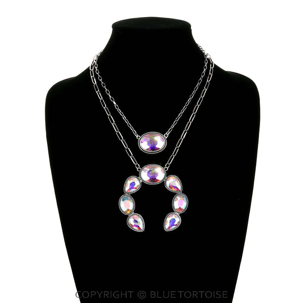 2 Layered Western Squash Blossom Stone Necklace - Image 2