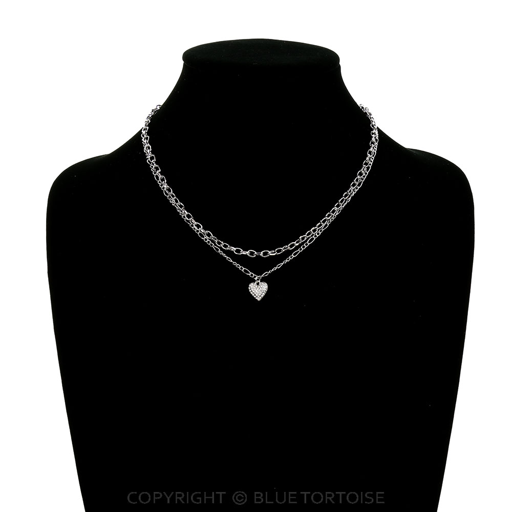 2 Row Heart Pave Stone Necklace - Image 2