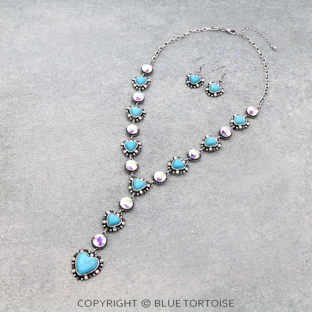 Western Heart Stone Y Necklace Set