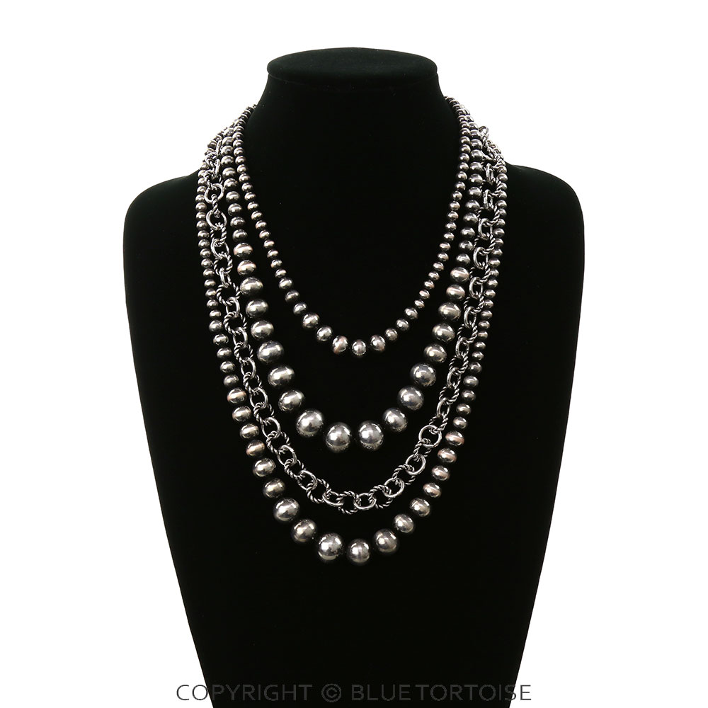 3 Layered Navajo Style Pearl & Rope Chain Necklace - Image 2