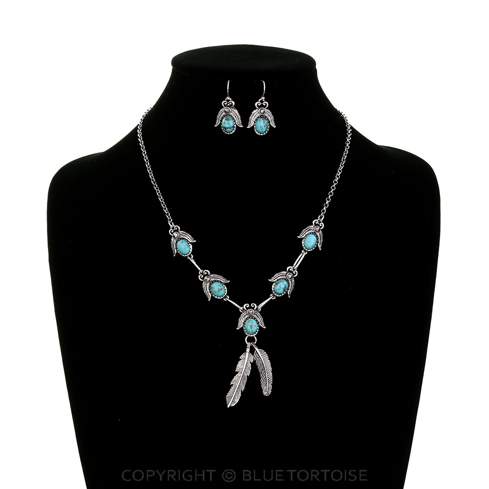 Western Feather Stone Necklace Set - Image 2