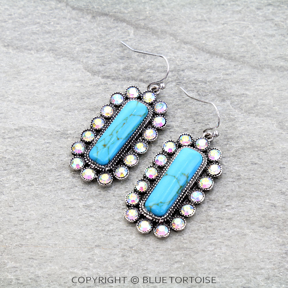 Western Concho Stone Bar Dangle Earrings
