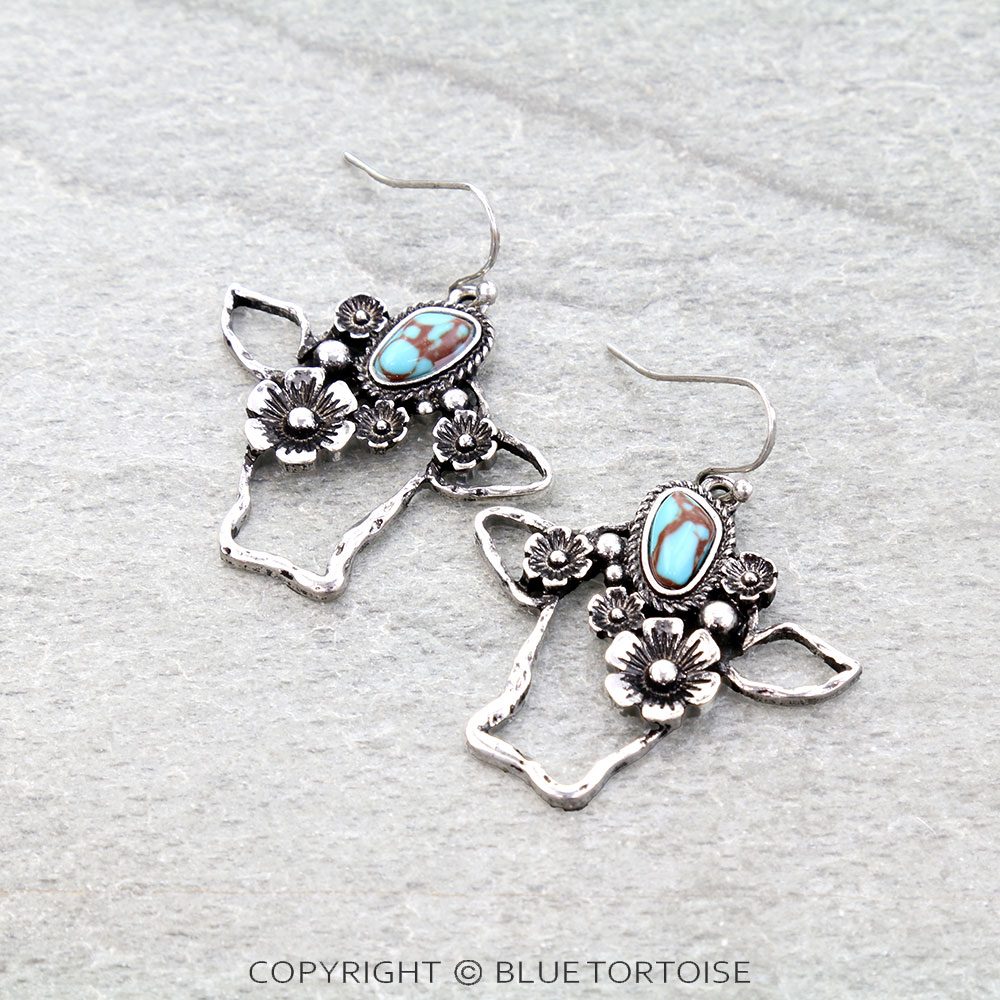 Western Flower Cowhead Dangle Earrings