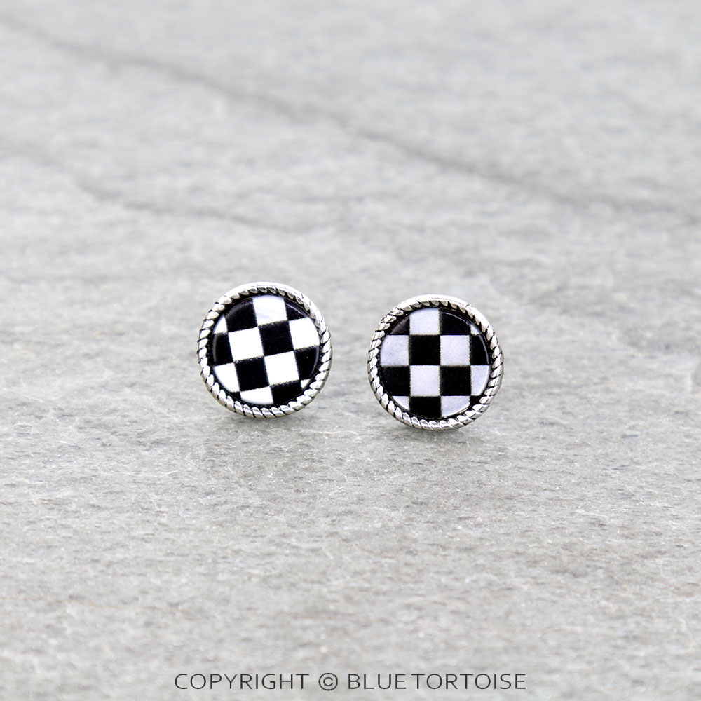 Western Checker Round Stud Earrings