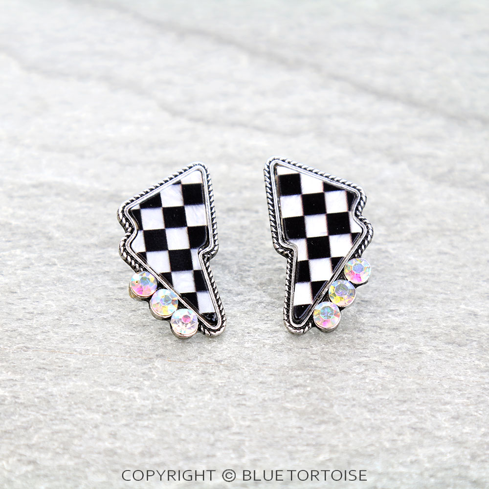 Western Checker Thunder Stud Earrings