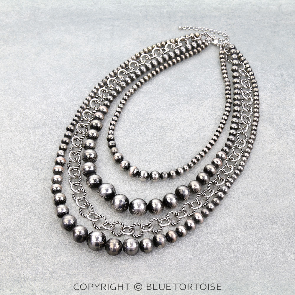 3 Layered Navajo Style Pearl & Rope Chain Necklace