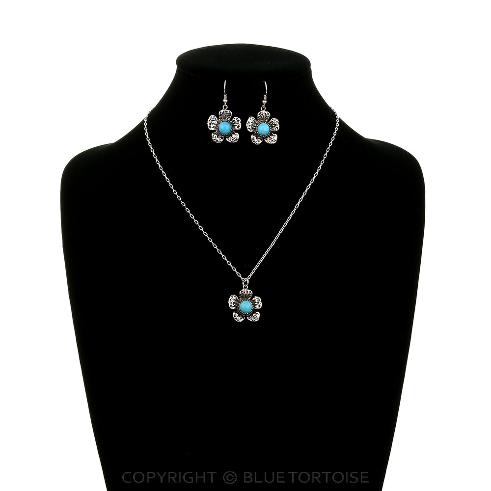 Western Flower Stone Pendant Necklace Set - Image 2