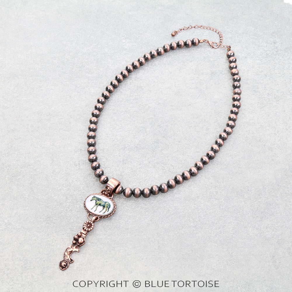 Western Horse Print & Saddle Pendant Necklace