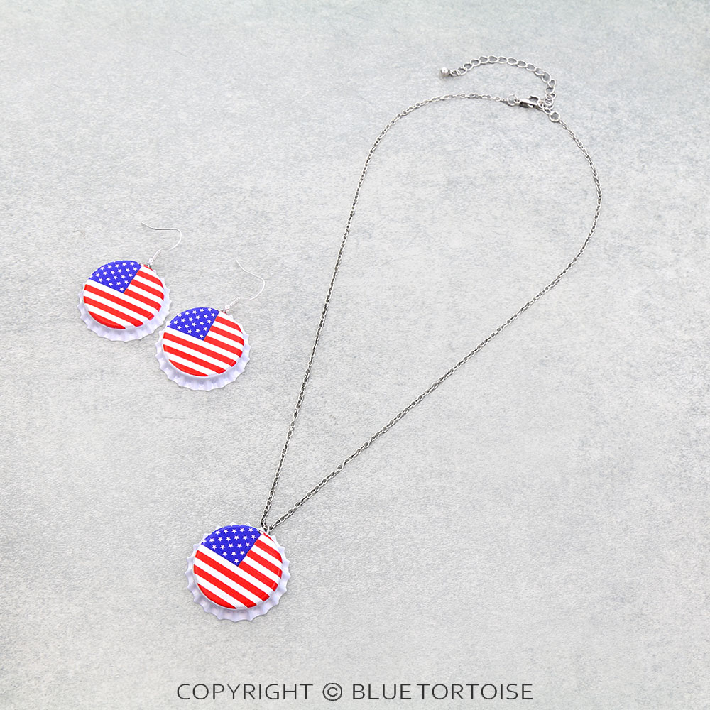 US Flag Bottle Cap Necklace Set