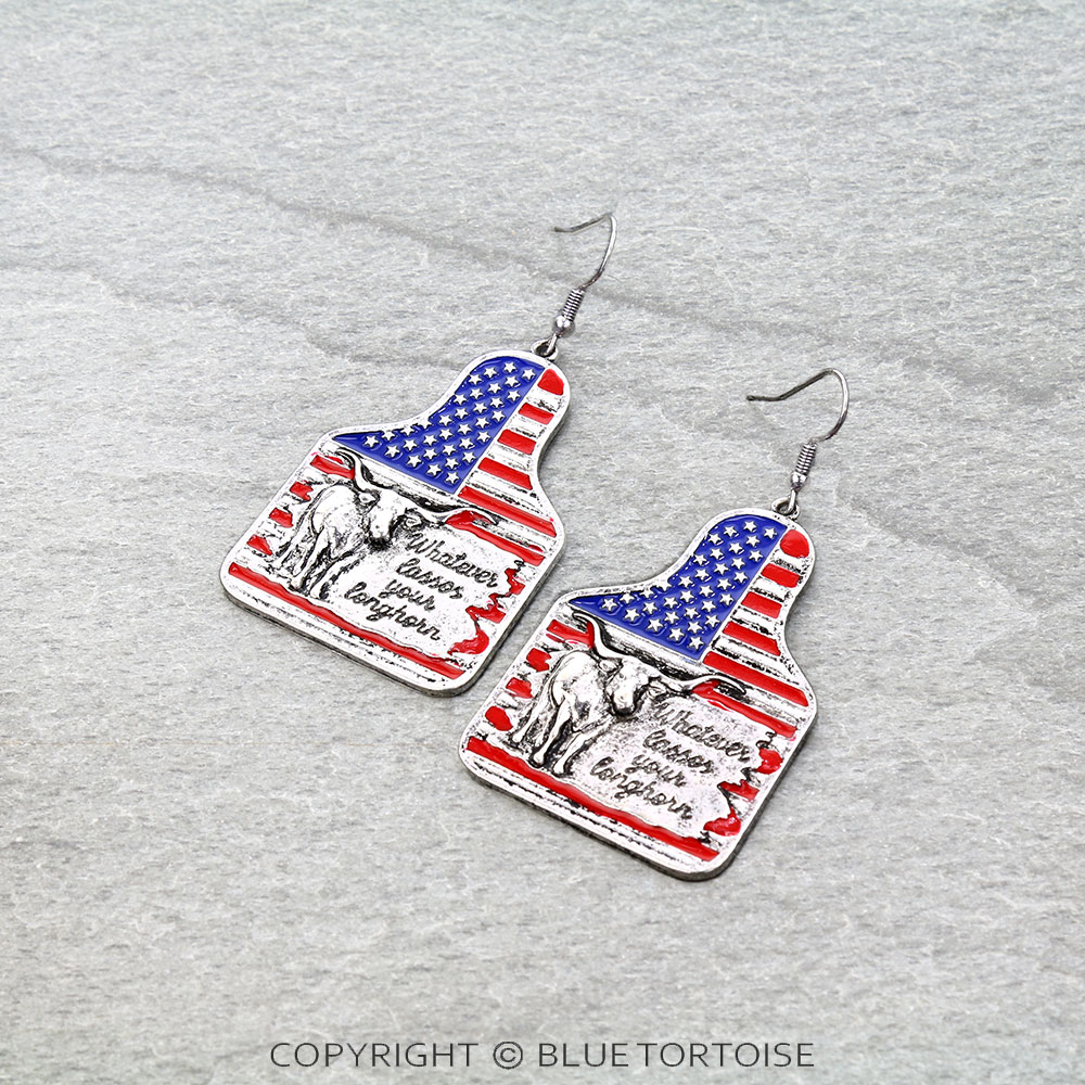 Western US Flag Ear Tag Dangle Earrings
