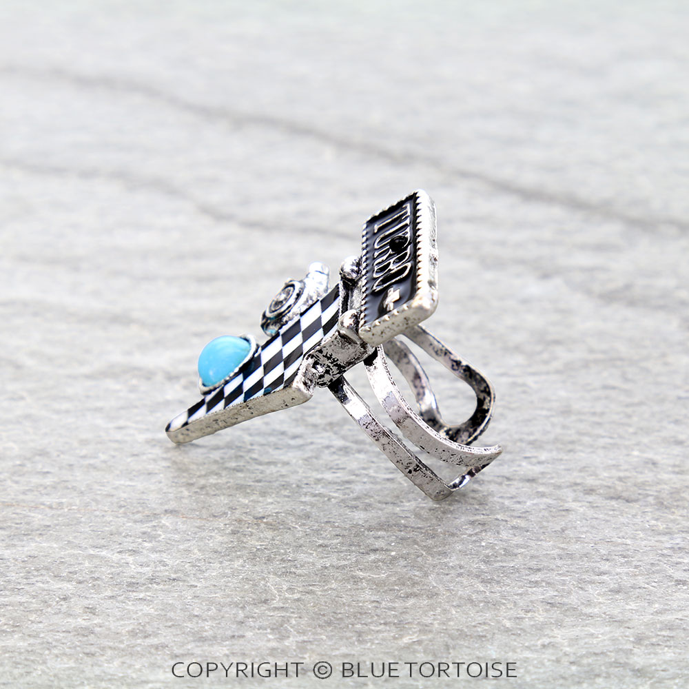 Turbo Checkered Thunder Cuff Ring - Image 2