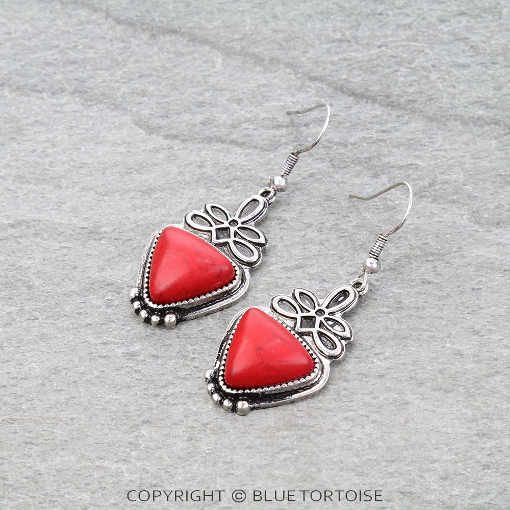 Western Boot Stitch Stone Dangle Earrings